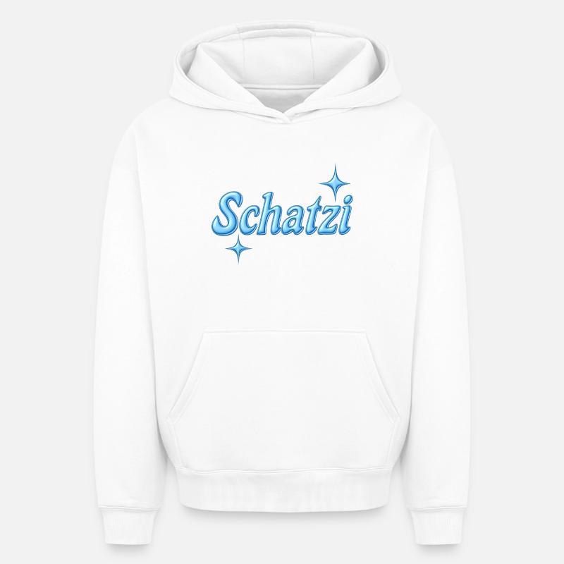 schatzi / Design Y2K / bleu - Sweat à capuche unisexe oversize épais SPREAD - blanc