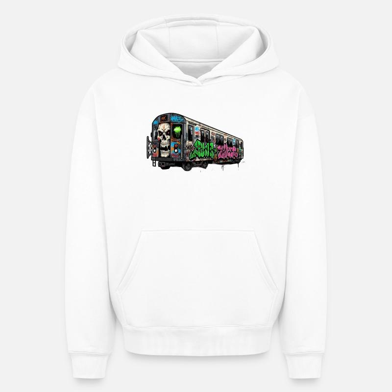 Graffitis sur le trafic du métro - Sweat à capuche unisexe oversize épais SPREAD - blanc
