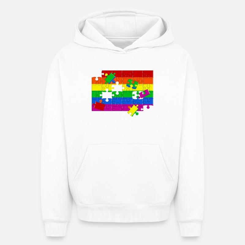 Puzzle drapeau LGTBQ+ - Sweat à capuche unisexe oversize épais SPREAD - blanc