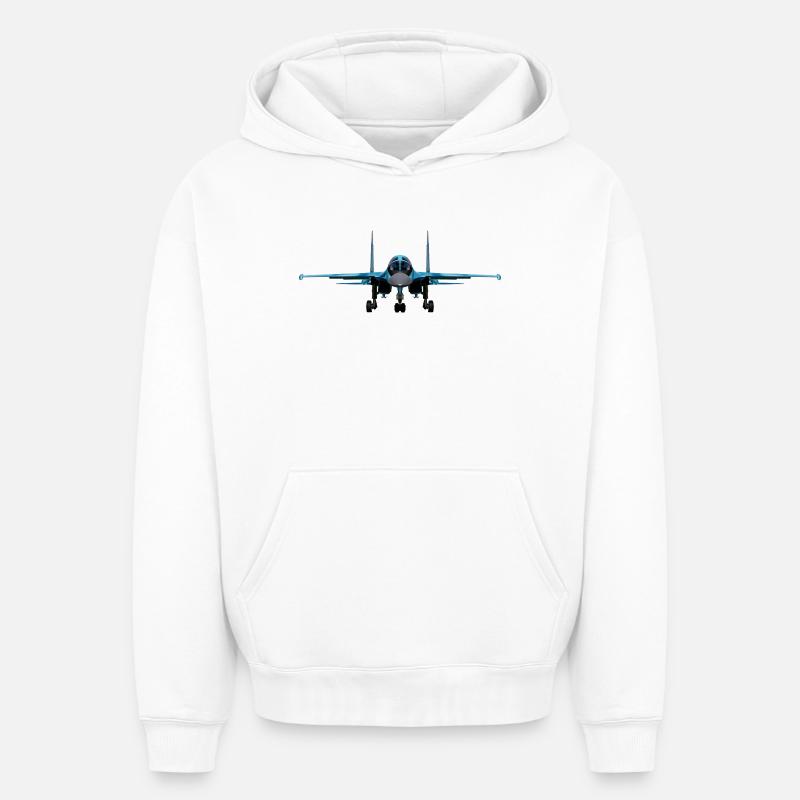 Blauer Kampfjet Frontansicht - Oversized Heavyweight Unisex Hoodie - Weiß