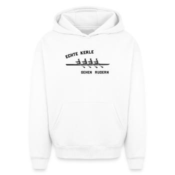 Rowing sayings - Real guys go rowing - Oversized Heavyweight Unisex Hoodie - white - Front - AI Model Female 172 dark (172cm) & AI Model Male 185 light (185cm)