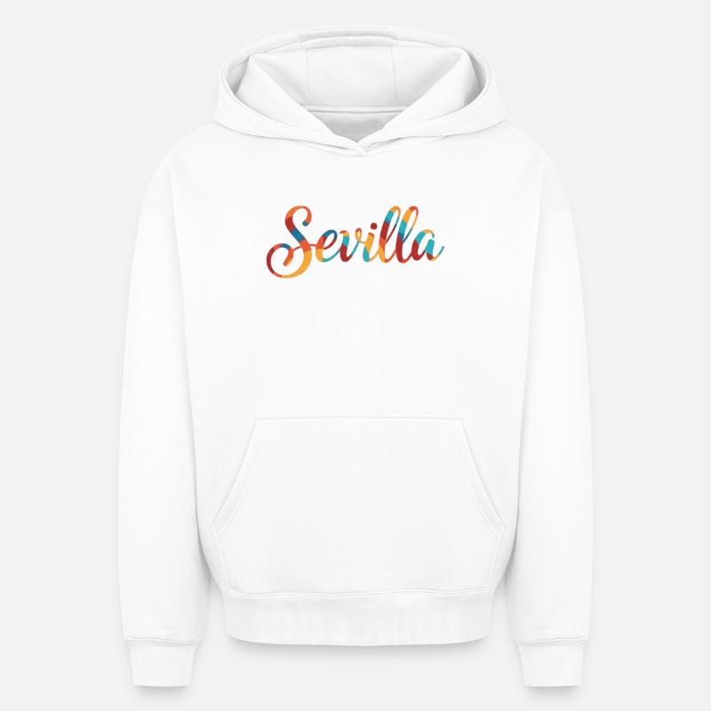Sevilla Regenbogen Script - Oversized Heavyweight Unisex Hoodie - Weiß