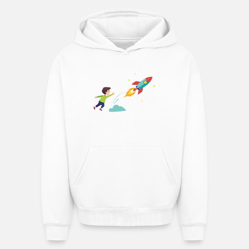 Kid Rocket Launch Adventure - Sweat à capuche unisexe oversize épais SPREAD - blanc