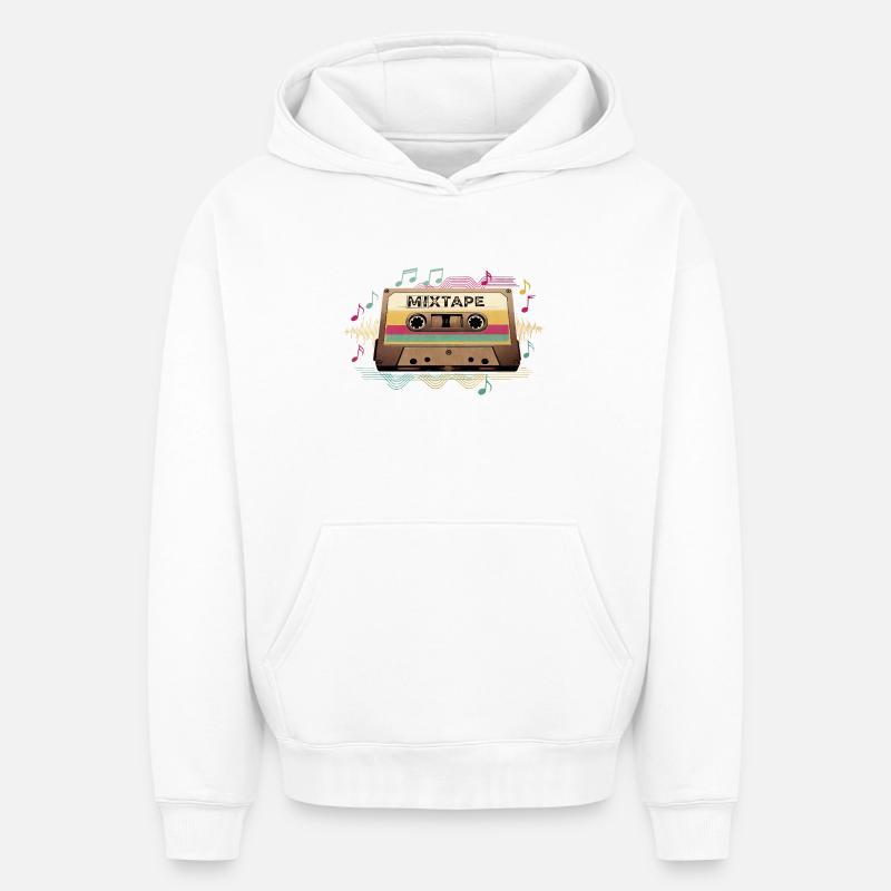 Mixtape rétro NeonNotes - Sweat à capuche unisexe oversize épais SPREAD - blanc