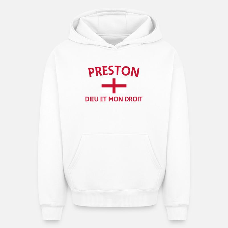 Écusson Preston Angleterre avec devise - Sweat à capuche unisexe oversize épais SPREAD - blanc