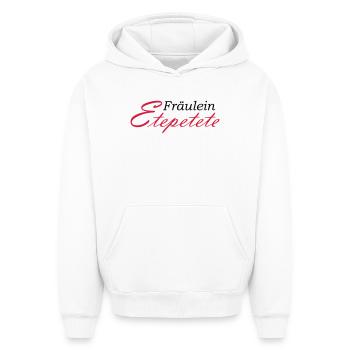 Miss Etepetete lettering - Oversized Heavyweight Unisex Hoodie - white - Front - AI Model Female 172 dark (172cm) & AI Model Male 185 light (185cm)