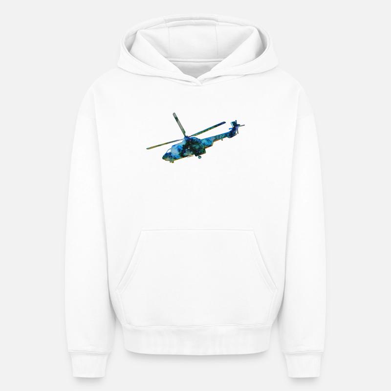 Hélicoptère Heli - Sweat à capuche unisexe oversize épais SPREAD - blanc