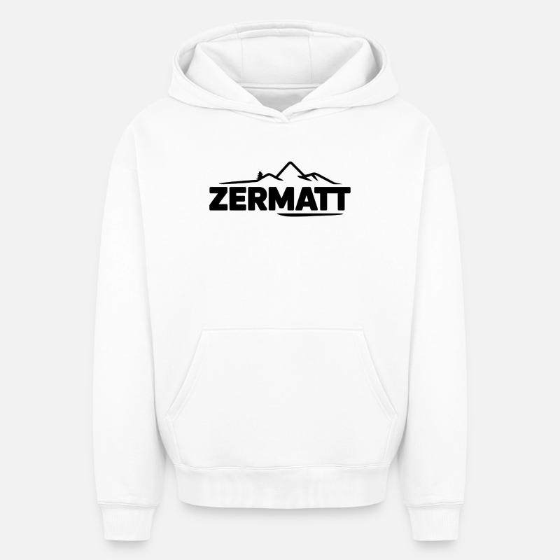 Zermatt - Souvenir Design - Sweat à capuche unisexe oversize épais SPREAD - blanc