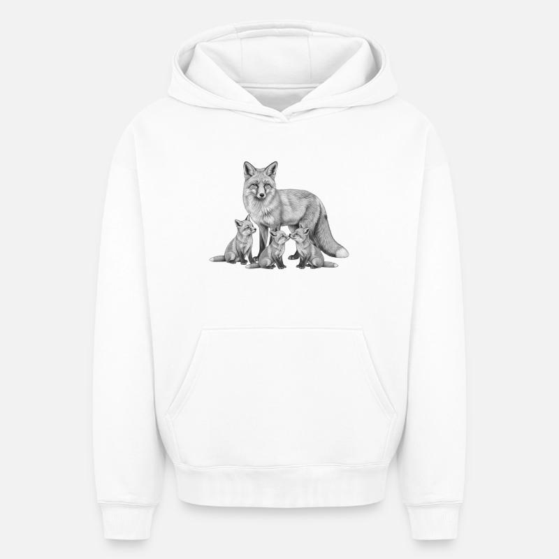Renard et ses petits  - Sweat à capuche unisexe oversize épais SPREAD - blanc