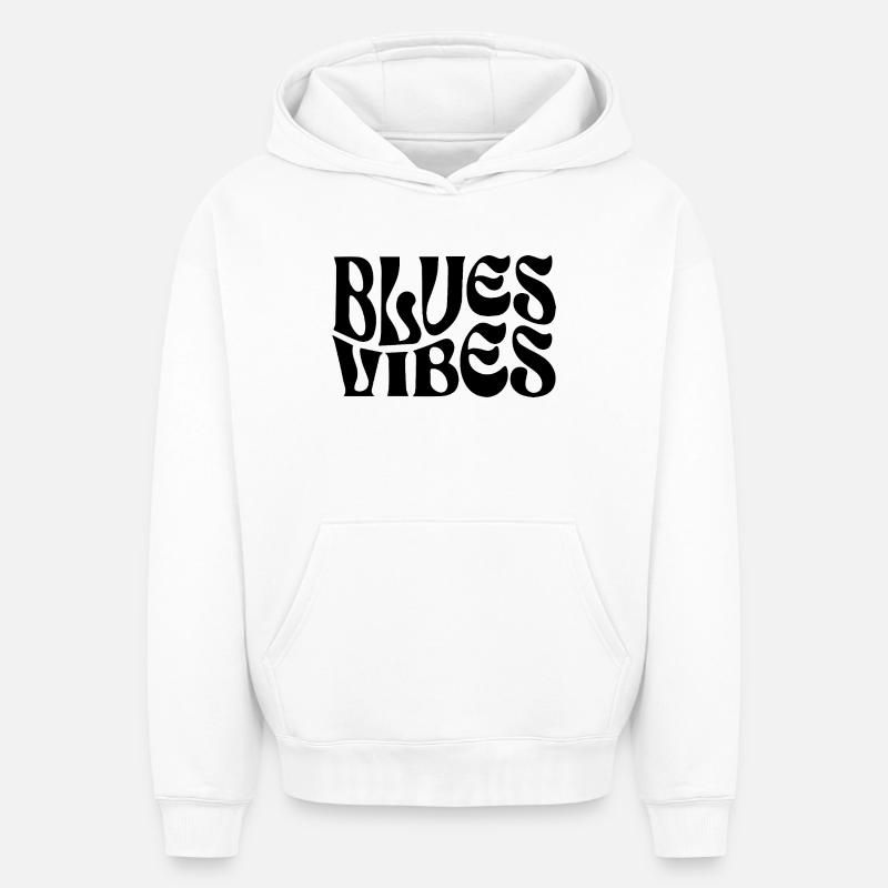 Vibrations Blues - Sweat à capuche unisexe oversize épais SPREAD - blanc