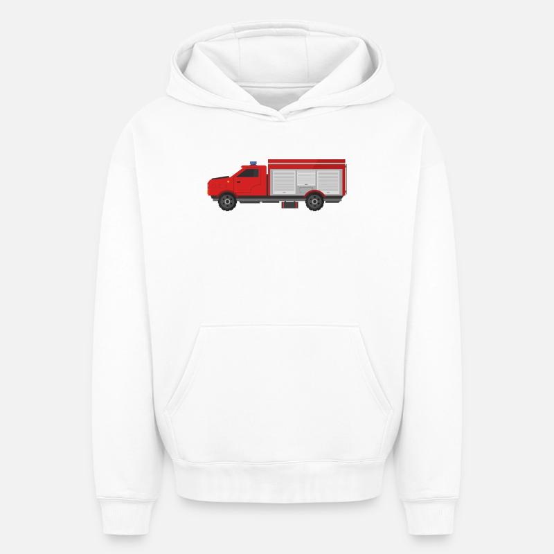 Camion de pompiers - Sweat à capuche unisexe oversize épais SPREAD - blanc