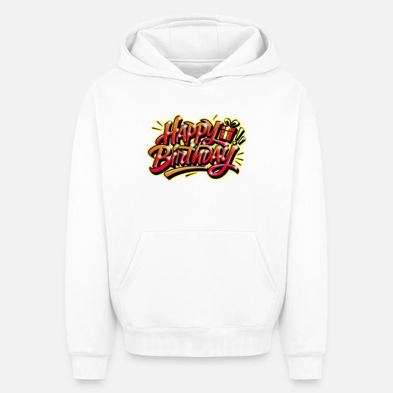 Joyeux Anniversaire Graffiti Jaune Rouge - Sweat à capuche unisexe oversize épais SPREAD - blanc