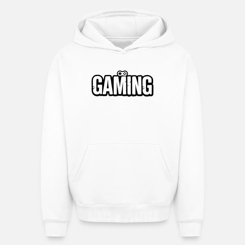 Gaming_Schrift_mit_Conroller - Sweat à capuche unisexe oversize épais SPREAD - blanc