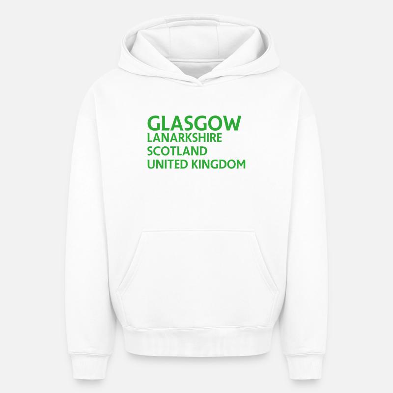 Glasgow – Scotland Textdesign - Sweat à capuche unisexe oversize épais SPREAD - blanc