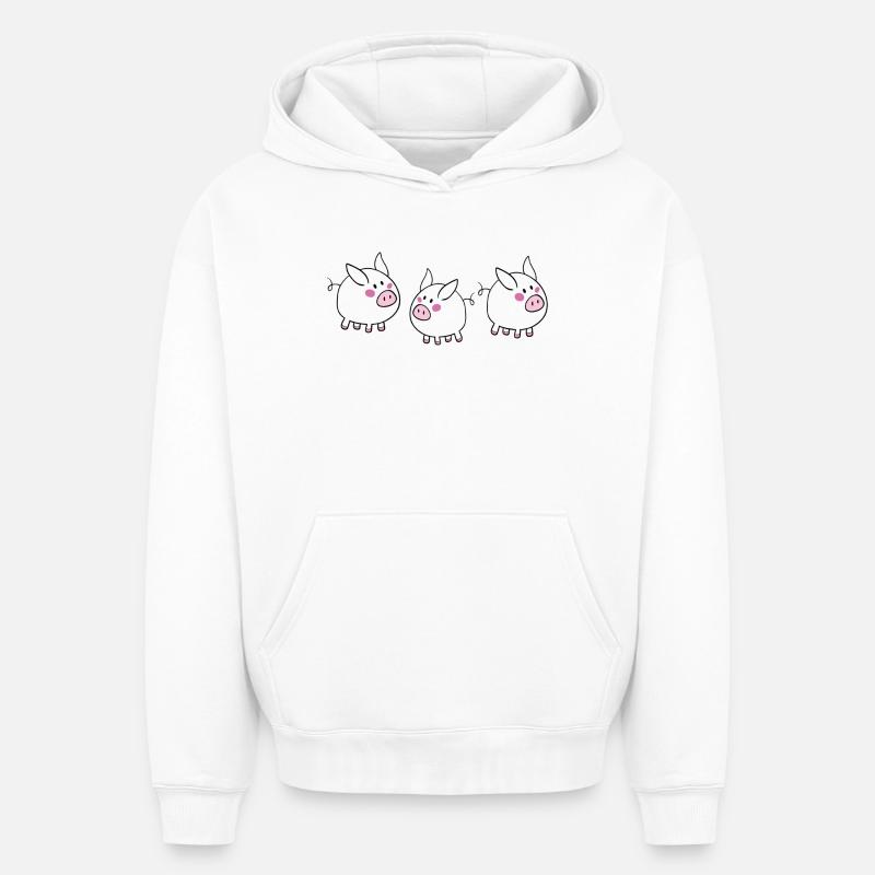 Cochon chanceux - Sweat à capuche unisexe oversize épais SPREAD - blanc