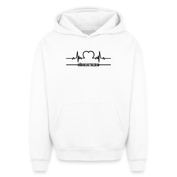 Aides auditives Heartbeat Acoustician Aides auditives cardiaques Acoustique Femmes - Sweat à capuche unisexe oversize épais SPREAD - blanc - Devant - AI Model Female 172 dark (172cm) & AI Model Male 185 light (185cm)