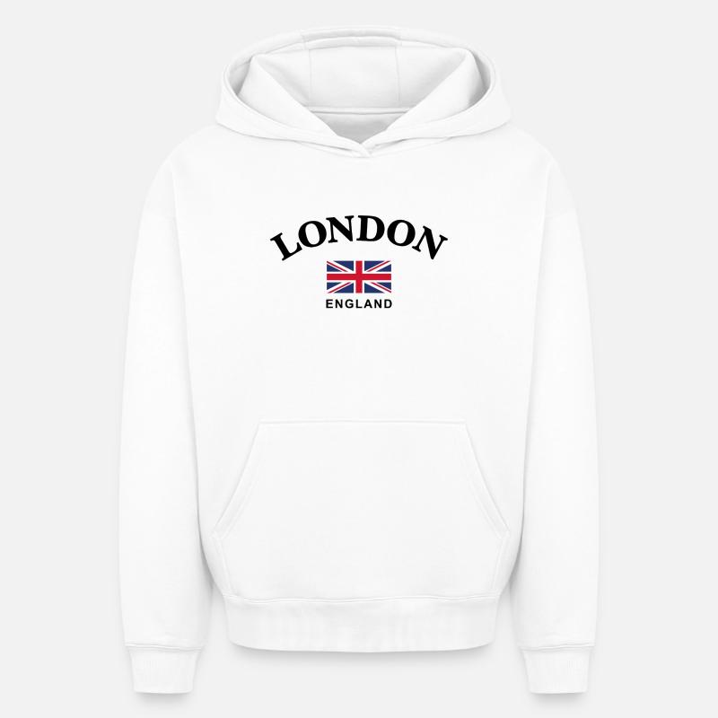 Londres, Angleterre - Sweat à capuche unisexe oversize épais SPREAD - blanc