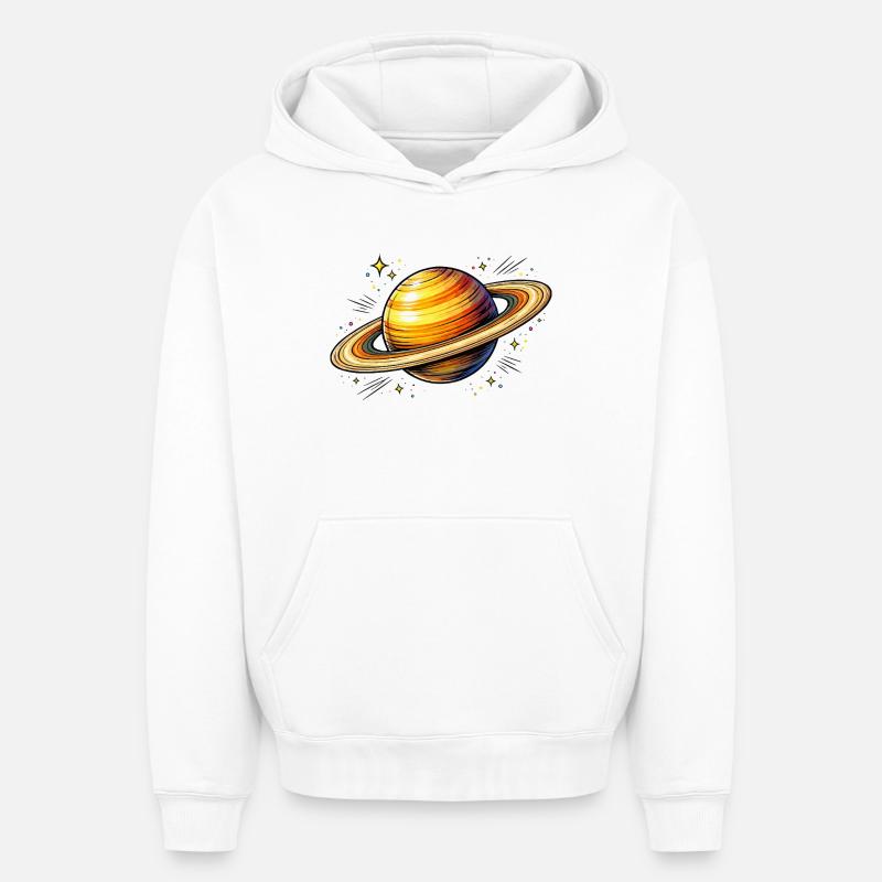 Planète Saturne - Sweat à capuche unisexe oversize épais SPREAD - blanc