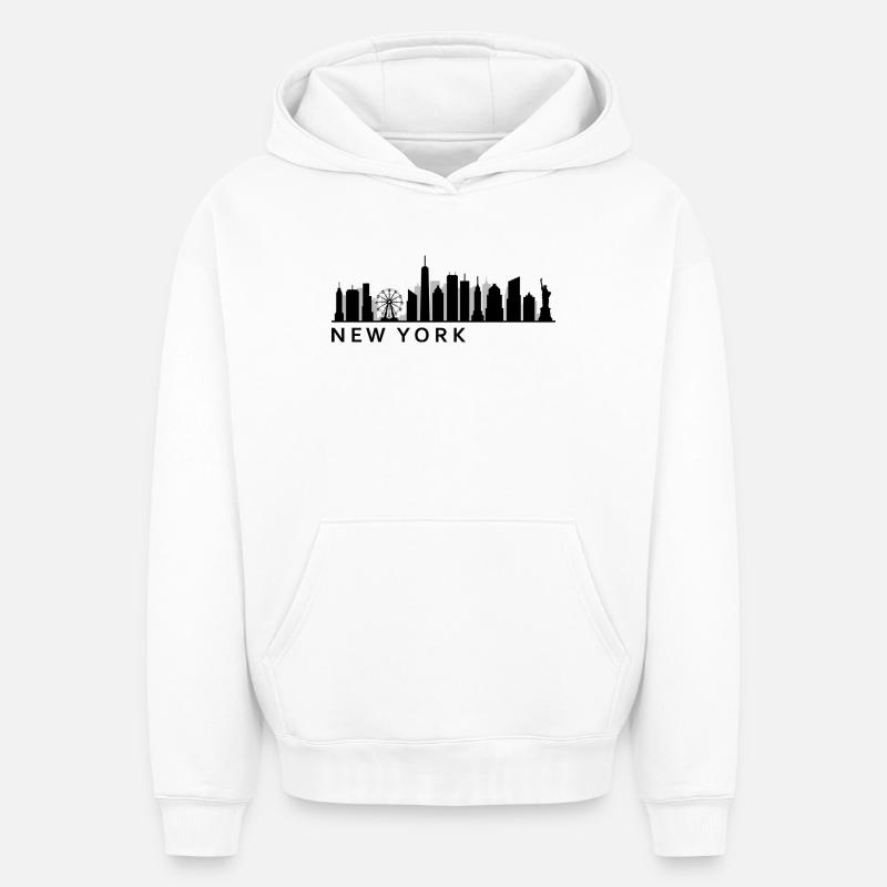 New York Skyline - Sweat à capuche unisexe oversize épais SPREAD - blanc