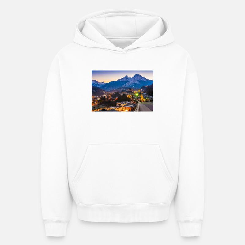 Berchtesgaden avec Watzmann - Sweat à capuche unisexe oversize épais SPREAD - blanc
