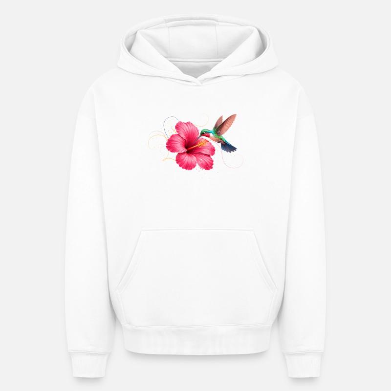Colibri à la fleur d’hibiscus - Sweat à capuche unisexe oversize épais SPREAD - blanc