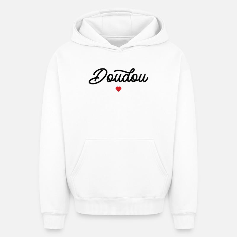 Doudou Coeur Script Noir - Sweat à capuche unisexe oversize épais SPREAD - blanc