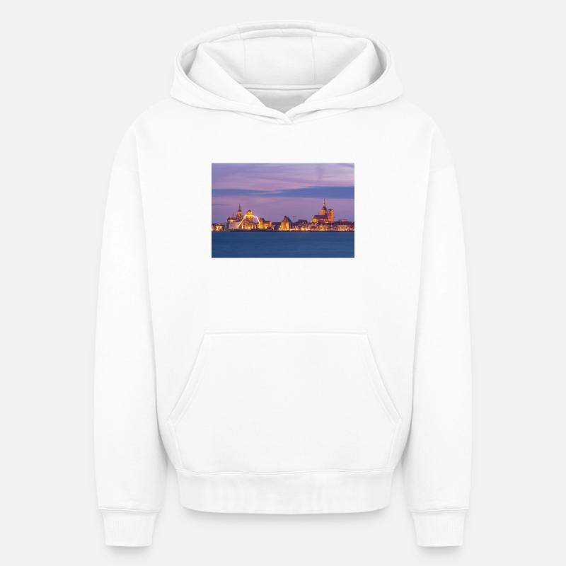 Stralsund le soir - Sweat à capuche unisexe oversize épais SPREAD - blanc