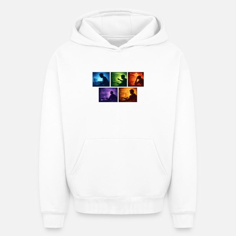 Ombre de code multi-écran - Sweat à capuche unisexe oversize épais SPREAD - blanc