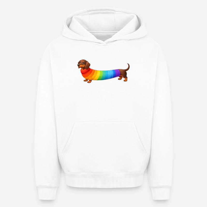 Dackel mit Regenbogen Pullover - Oversized Heavyweight Unisex Hoodie - Weiß