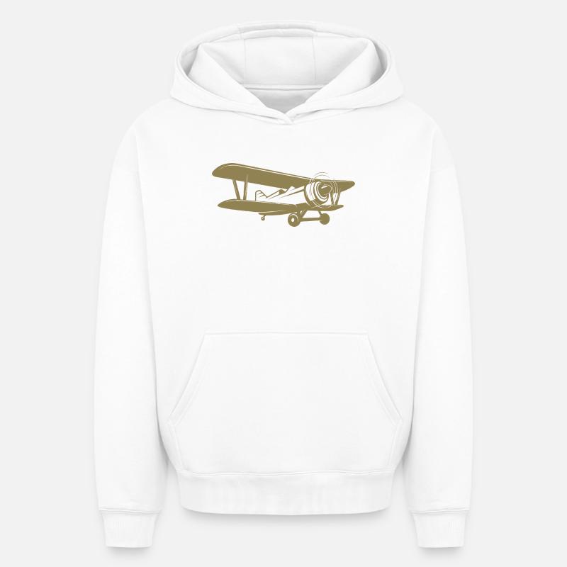 Doppeldecker Pilot Retro Minimalistisch - Oversized Heavyweight Unisex Hoodie - Weiß