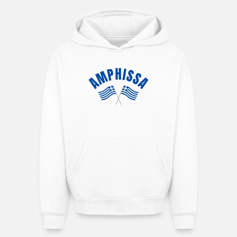 Amphissa Drapeaux grecs - Sweat à capuche unisexe oversize épais SPREAD - blanc