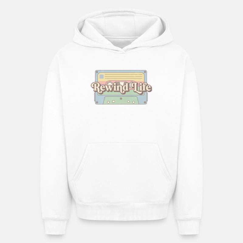 Cassette rétro Rewind Life - Sweat à capuche unisexe oversize épais SPREAD - blanc