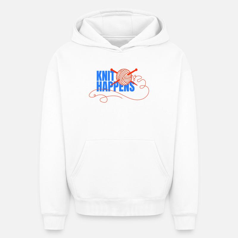 Logo Knit Happens Conception tricotée - Sweat à capuche unisexe oversize épais SPREAD - blanc