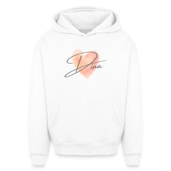 Dina Name for Girl's Name Baby Girl Baby Shower - Oversized Heavyweight Unisex Hoodie - white - Front - AI Model Female 172 dark (172cm) & AI Model Male 185 light (185cm)