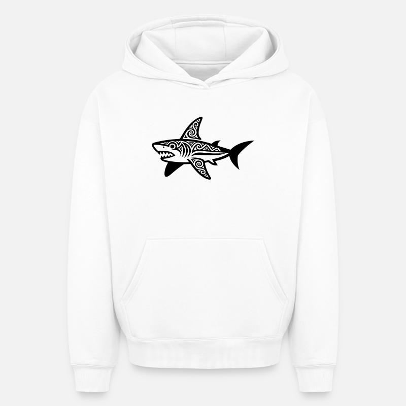 Requin maori - Sweat à capuche unisexe oversize épais SPREAD - blanc