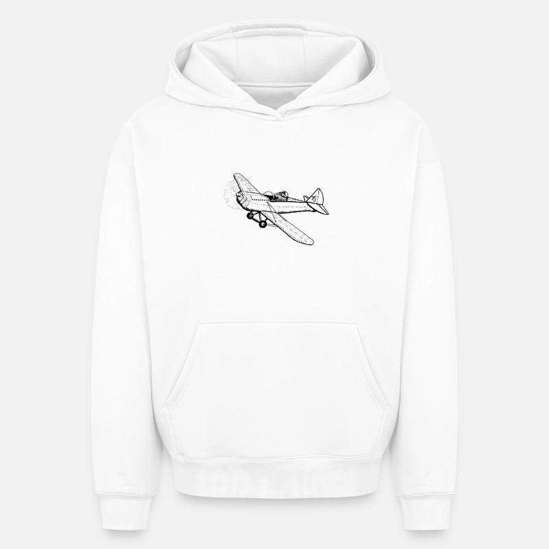 Pilote moustache - Sweat à capuche unisexe oversize épais SPREAD - blanc