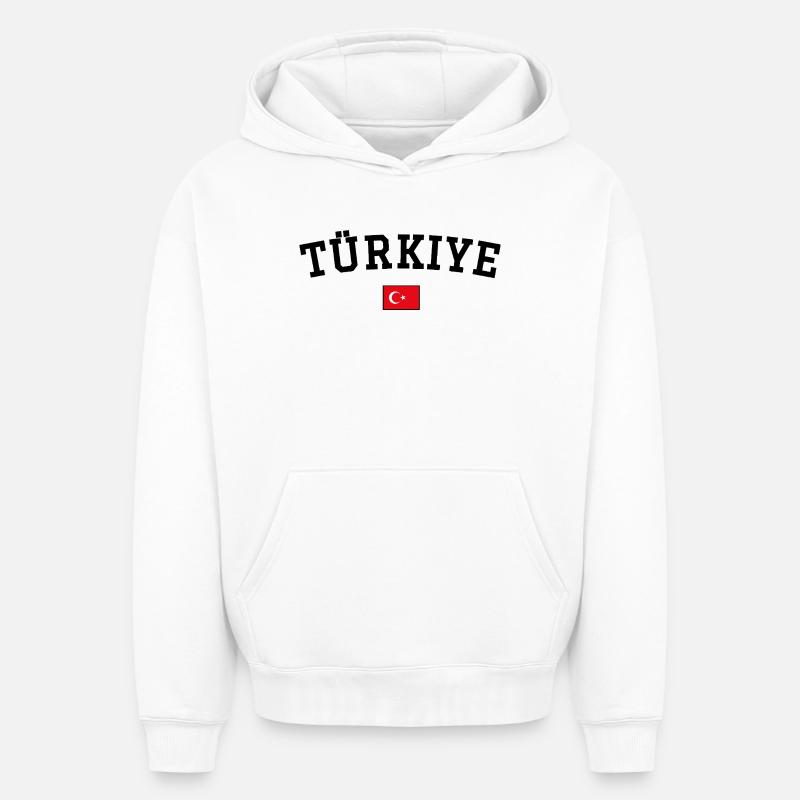 Drapeau de la Turquie Noir - Sweat à capuche unisexe oversize épais SPREAD - blanc