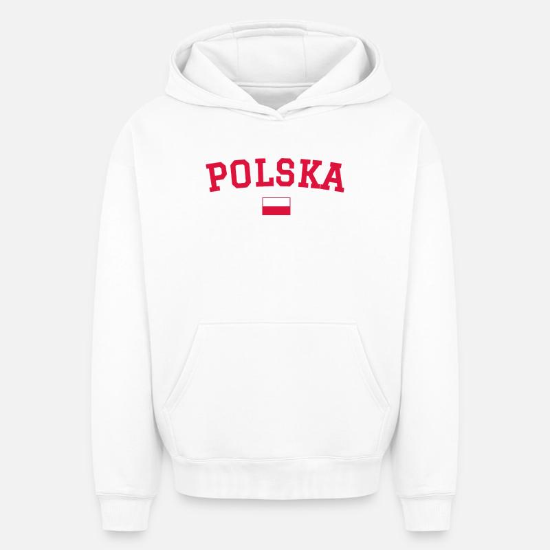 Drapeau polonais : Rouge - Sweat à capuche unisexe oversize épais SPREAD - blanc
