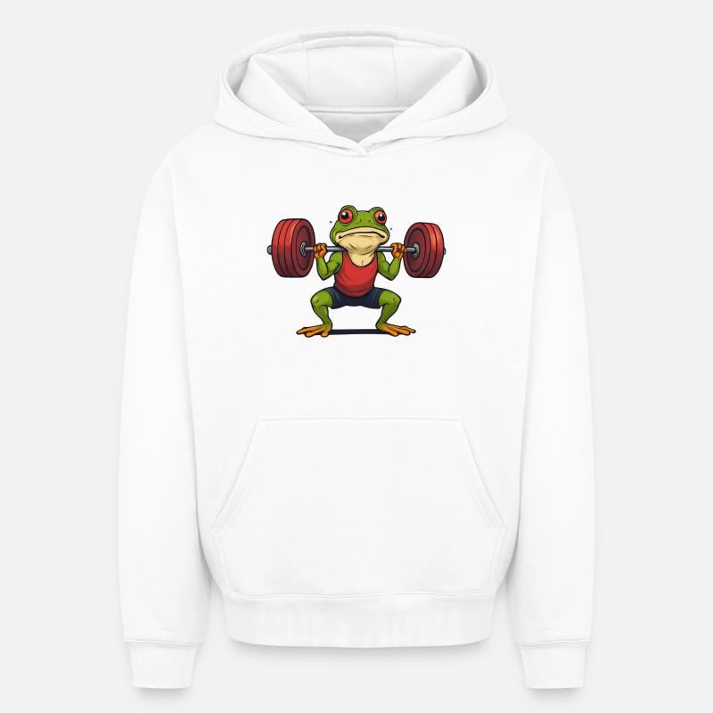 Grenouille haltérophile musclée - Sweat à capuche unisexe oversize épais SPREAD - blanc