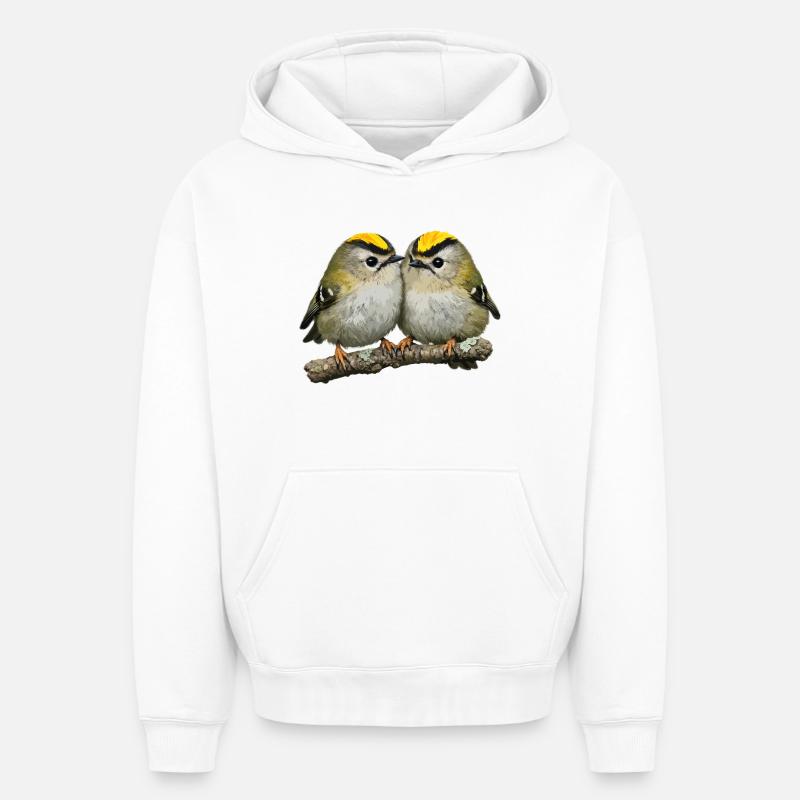 Duo de Firecrests sur Branch - Sweat à capuche unisexe oversize épais SPREAD - blanc
