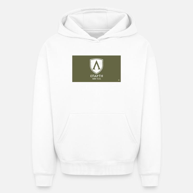 Bouclier spartiate 480 av. J.-C. - Sweat à capuche unisexe oversize épais SPREAD - blanc