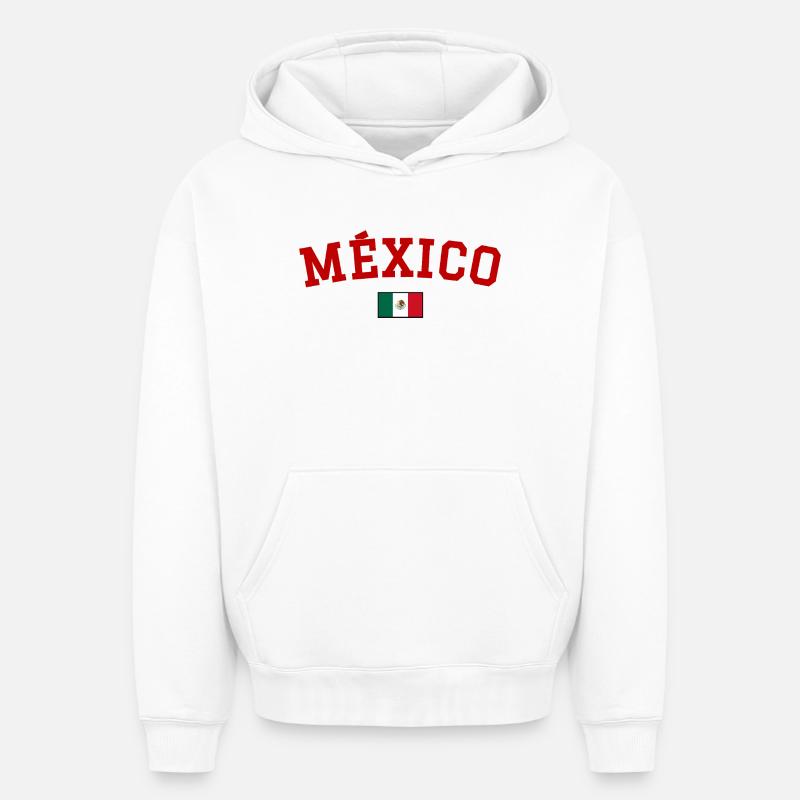 Drapeau du Mexique Rouge - Sweat à capuche unisexe oversize épais SPREAD - blanc