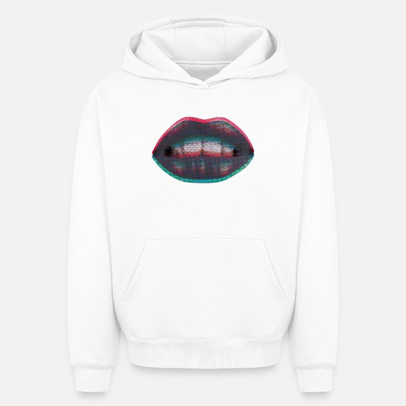 Lèvres néon en pointillés - Sweat à capuche unisexe oversize épais SPREAD - blanc