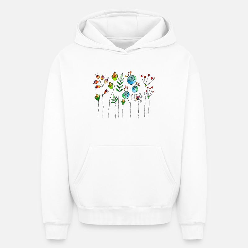 Fleur - Sweat à capuche unisexe oversize épais SPREAD - blanc