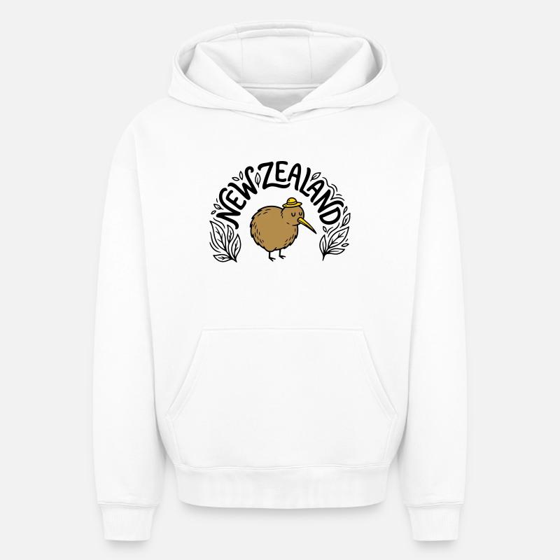 Nouvelle-Zélande - Sweat à capuche unisexe oversize épais SPREAD - blanc
