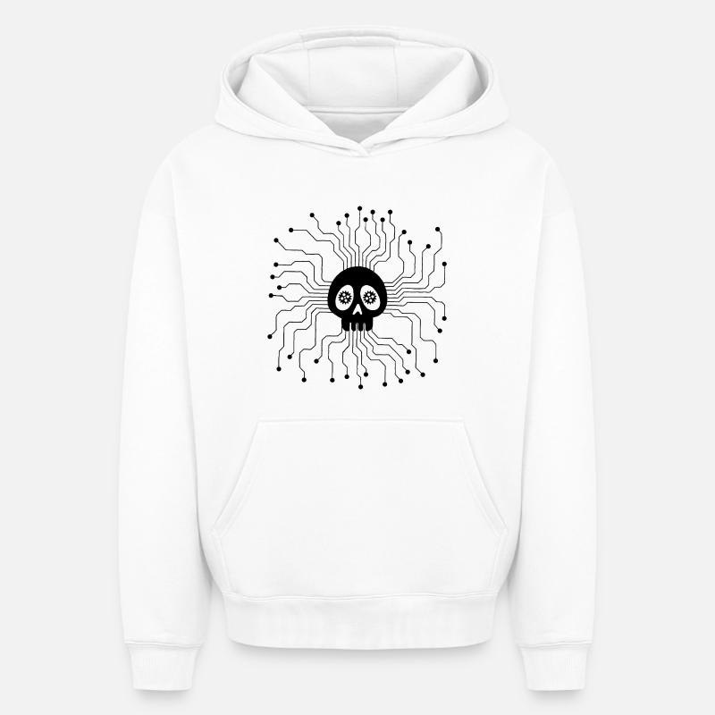 Microprocessor Skull (Black) - Oversized Heavyweight Unisex Hoodie - white