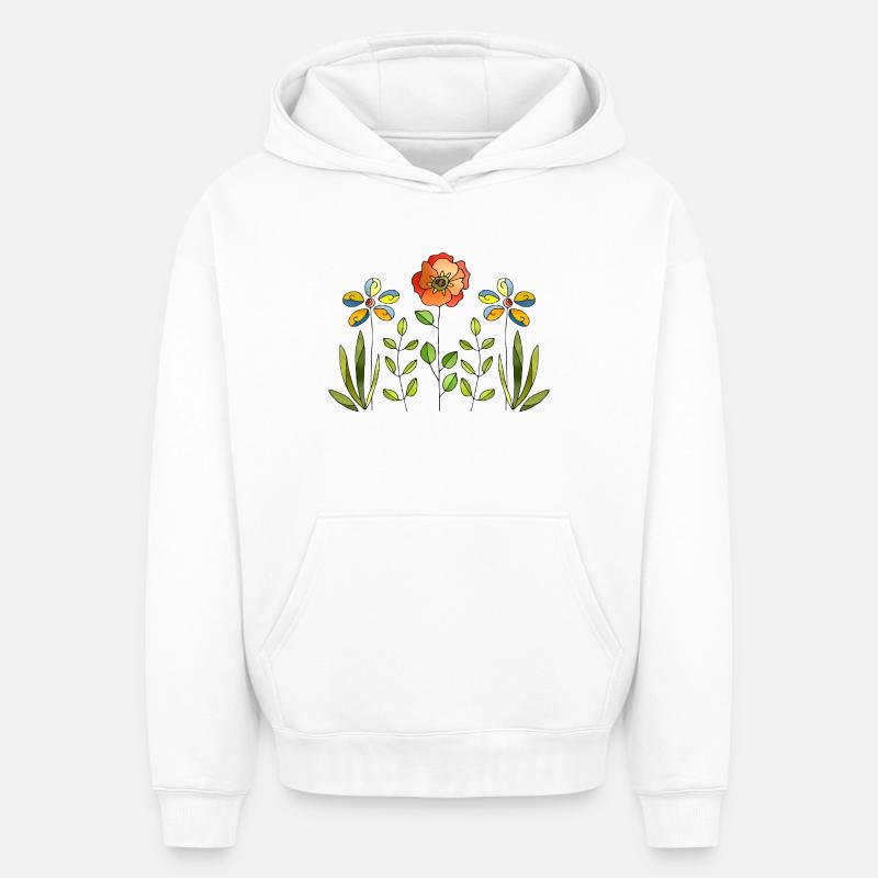 Fleur - Sweat à capuche unisexe oversize épais SPREAD - blanc