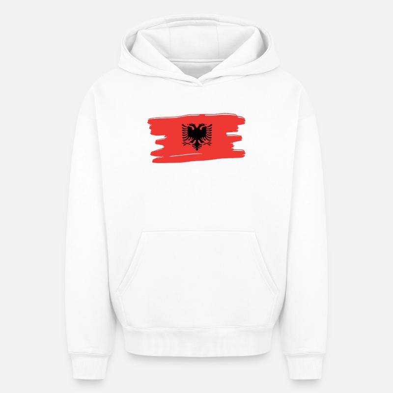 Albanais drapeau albanais, drapeau - Sweat à capuche unisexe oversize épais SPREAD - blanc