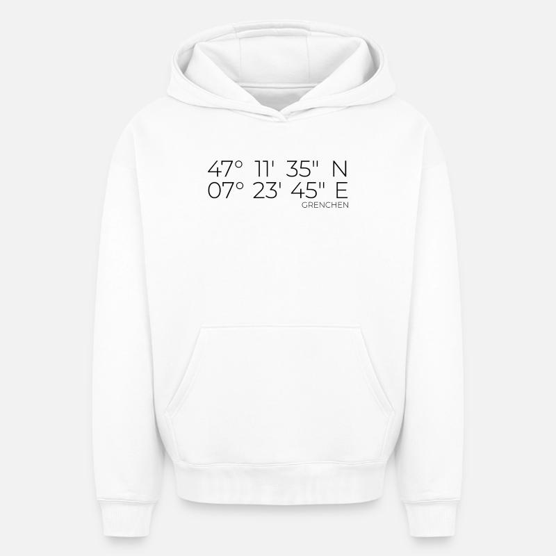 Coordonnées Granges, Suisse - Sweat à capuche unisexe oversize épais SPREAD - blanc