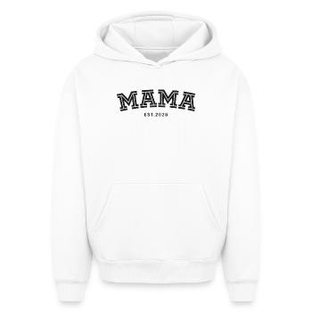 Mama Fondé en 2026 - Sweat à capuche unisexe oversize épais SPREAD - blanc - Devant - AI Model Female 172 dark (172cm) & AI Model Male 185 light (185cm)